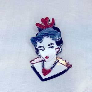 New Age Acrylic Queen Of Hearts Face Brooch